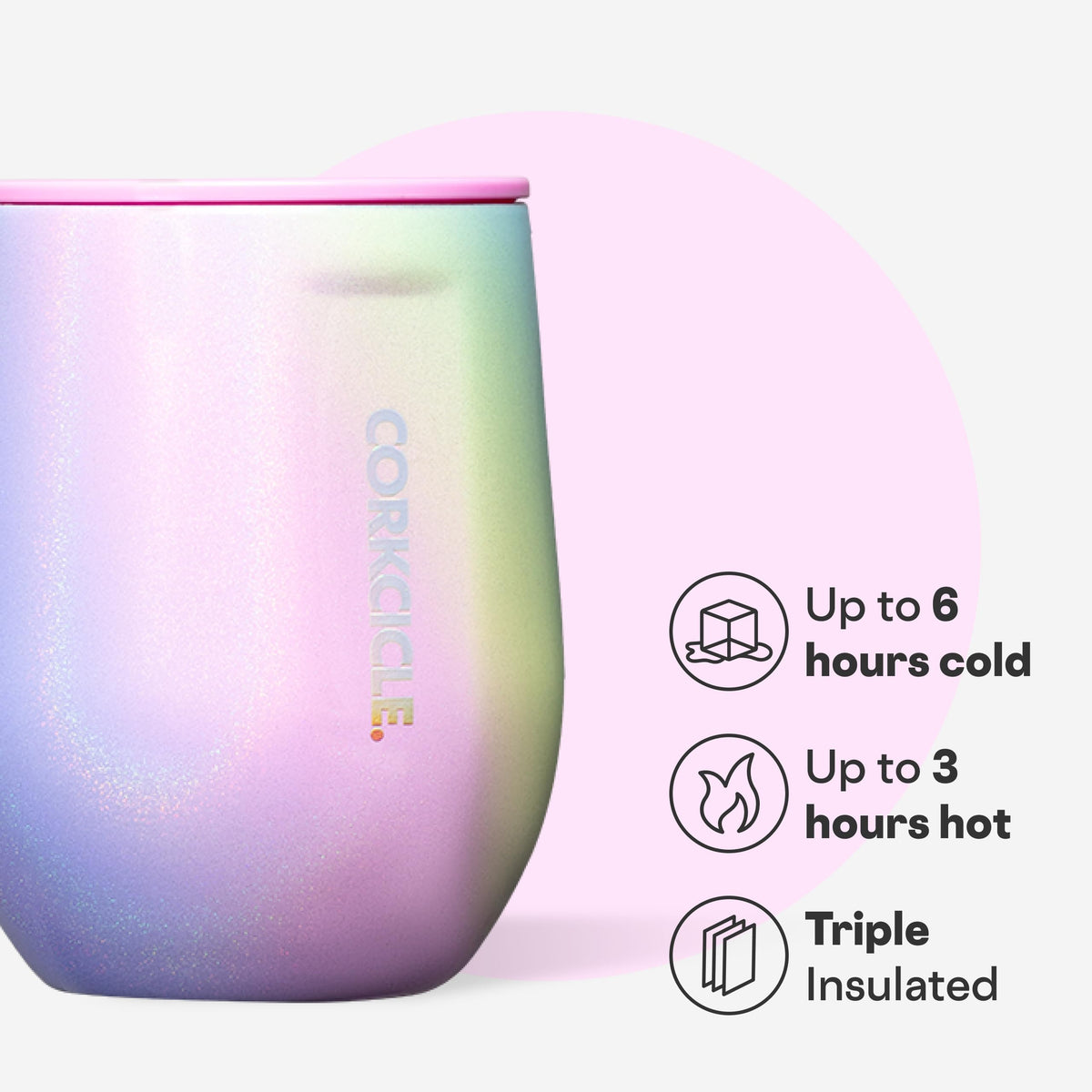 Slide lid helps prevent spills on Corkcicle stemless tumbler.