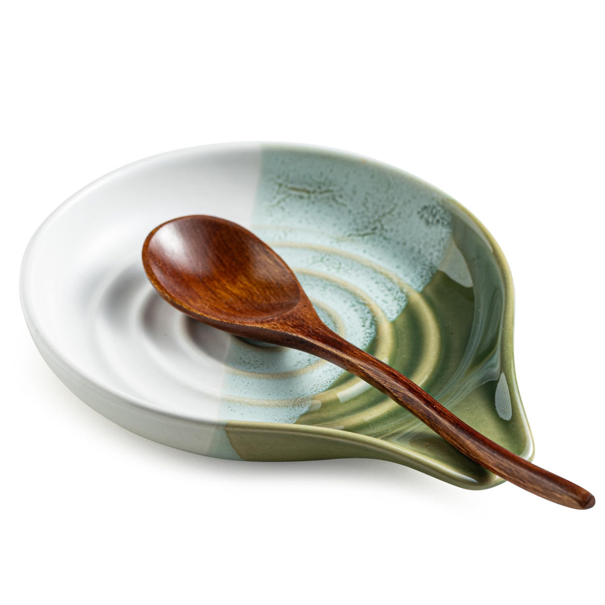 Cormomu spoon rest with gradient green large, keeps counters clean during cooking.