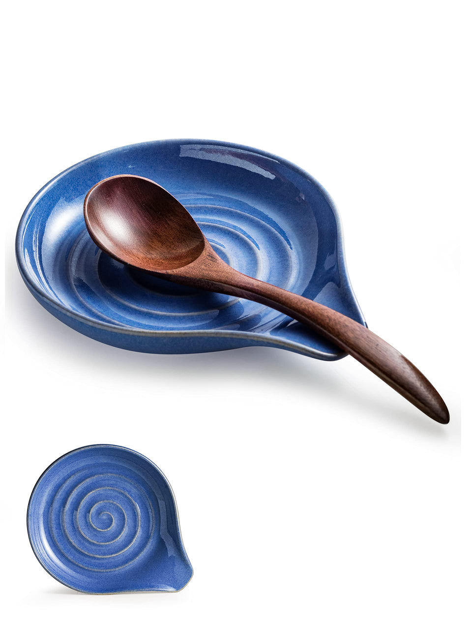 Cormomu large ceramic spoon rest on the stovetop keeps utensils tidy and within reach.