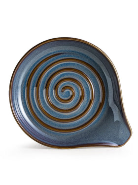 Cormomu ceramic spoon rest with swirling glaze adds elegant kitchen decor and function