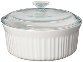 CorningWare 16-ounce round casserole with lid showcased for convenient reheating