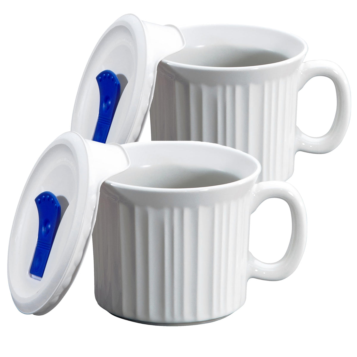 CorningWare 2-pack ceramic mugs front view; durable stoneware for everyday meals.