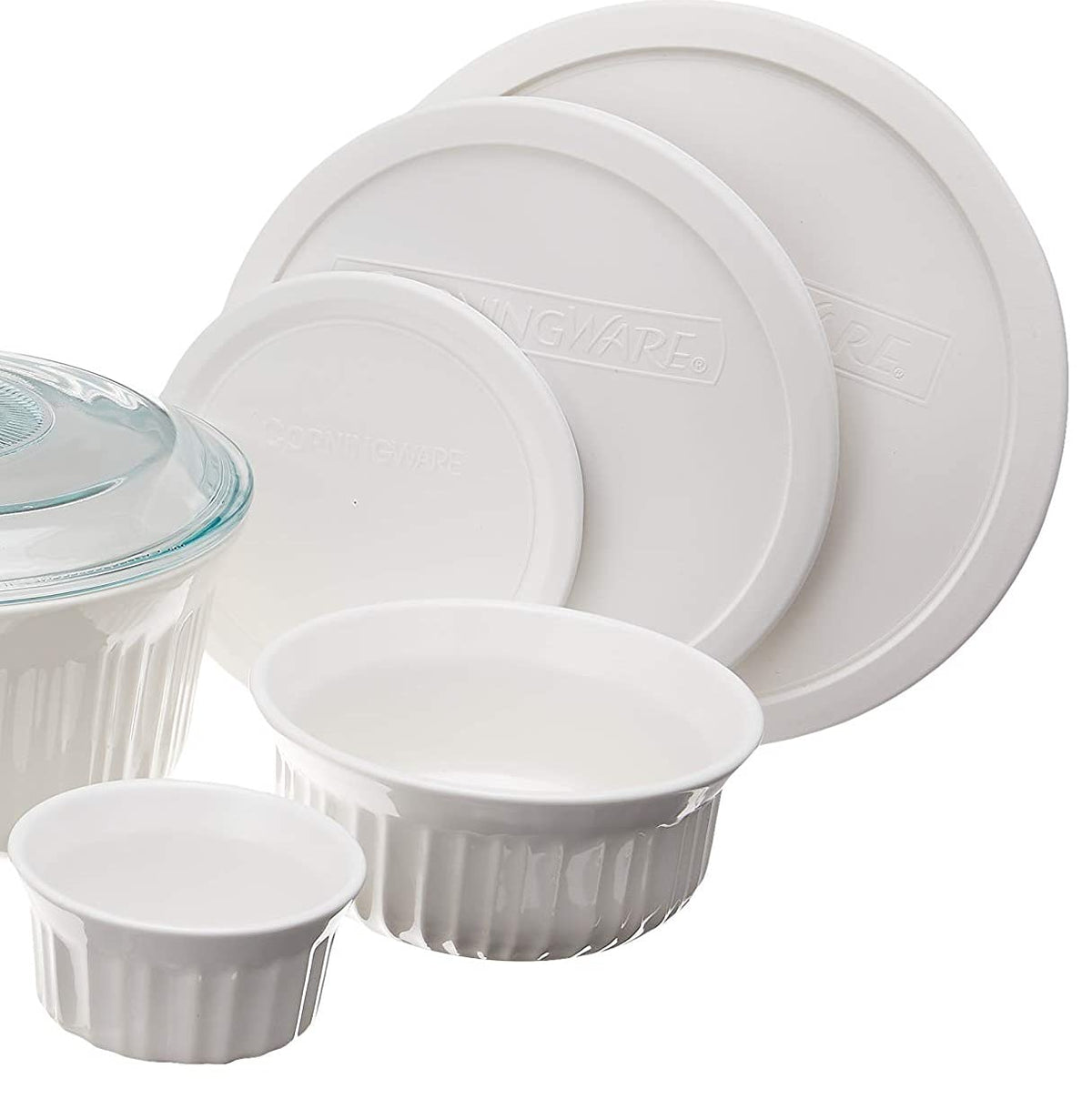 CorningWare French White 16oz round casserole with plastic lid—single-portion convenience