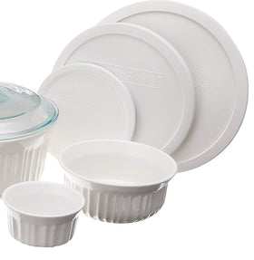 CorningWare French White 16oz round casserole with plastic lid—single-portion convenience