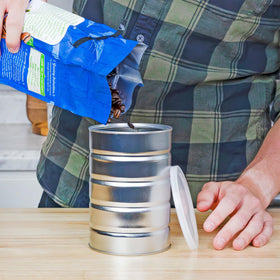Cornucopia Brands four-pack steel cans stacked for bulk organization.