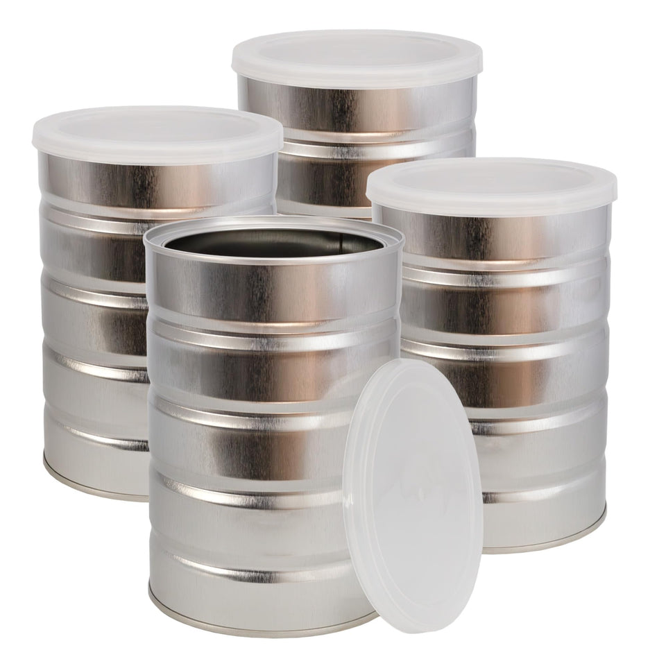 Cornucopia Brands empty coffee can with clear lid for easy pantry storage.