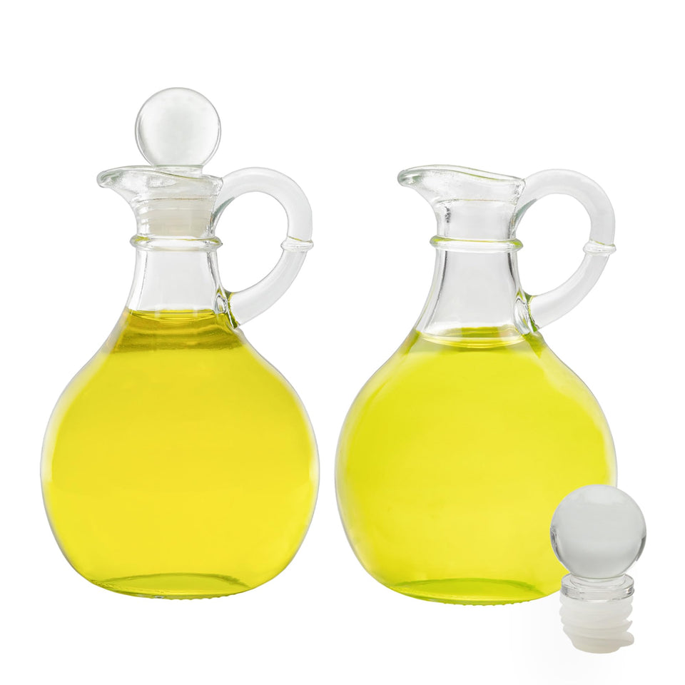 Cornucopia Brands glass oil and vinegar cruets front view for elegant kitchen serving