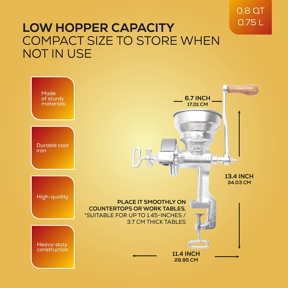Corona grain mill in action for making arepas and tortillas with versatile textures.