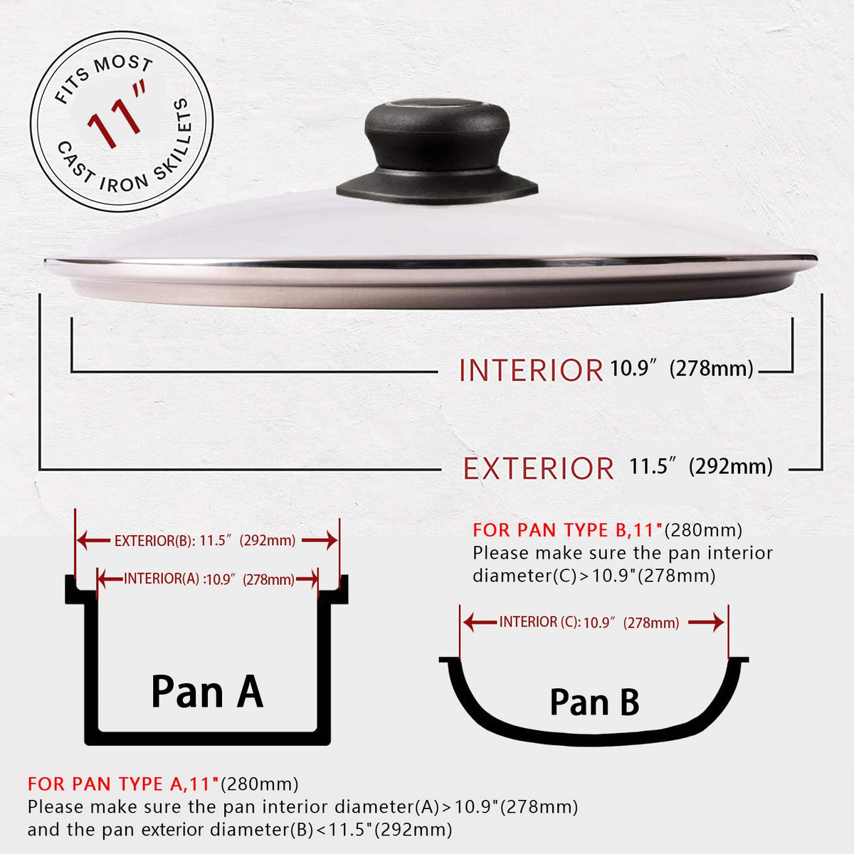 CORYTAO pan lid with stainless steel reinforced rim for durable seal