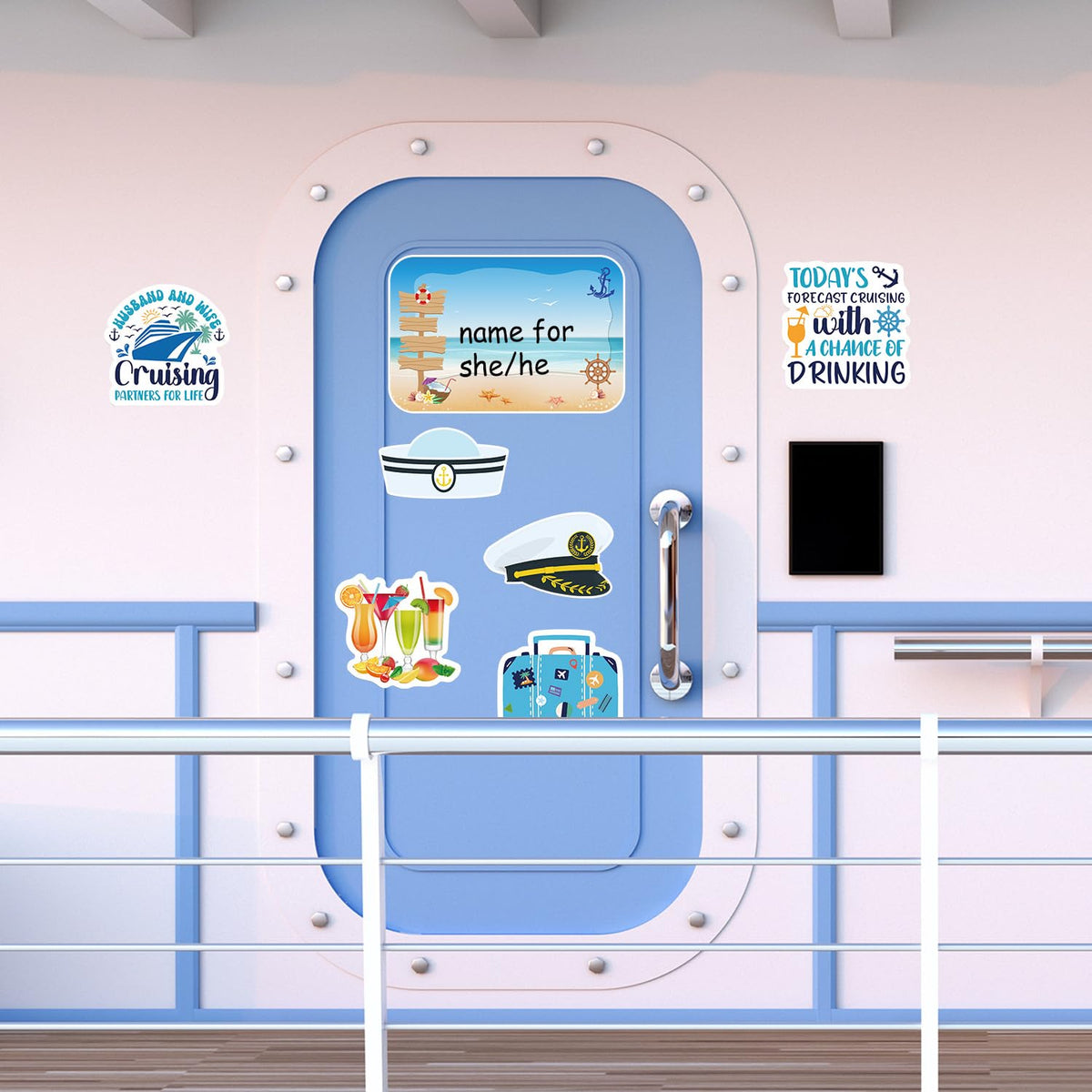 Cosmisun cruise door magnets luggage piece evokes travel memories on metal surfaces.