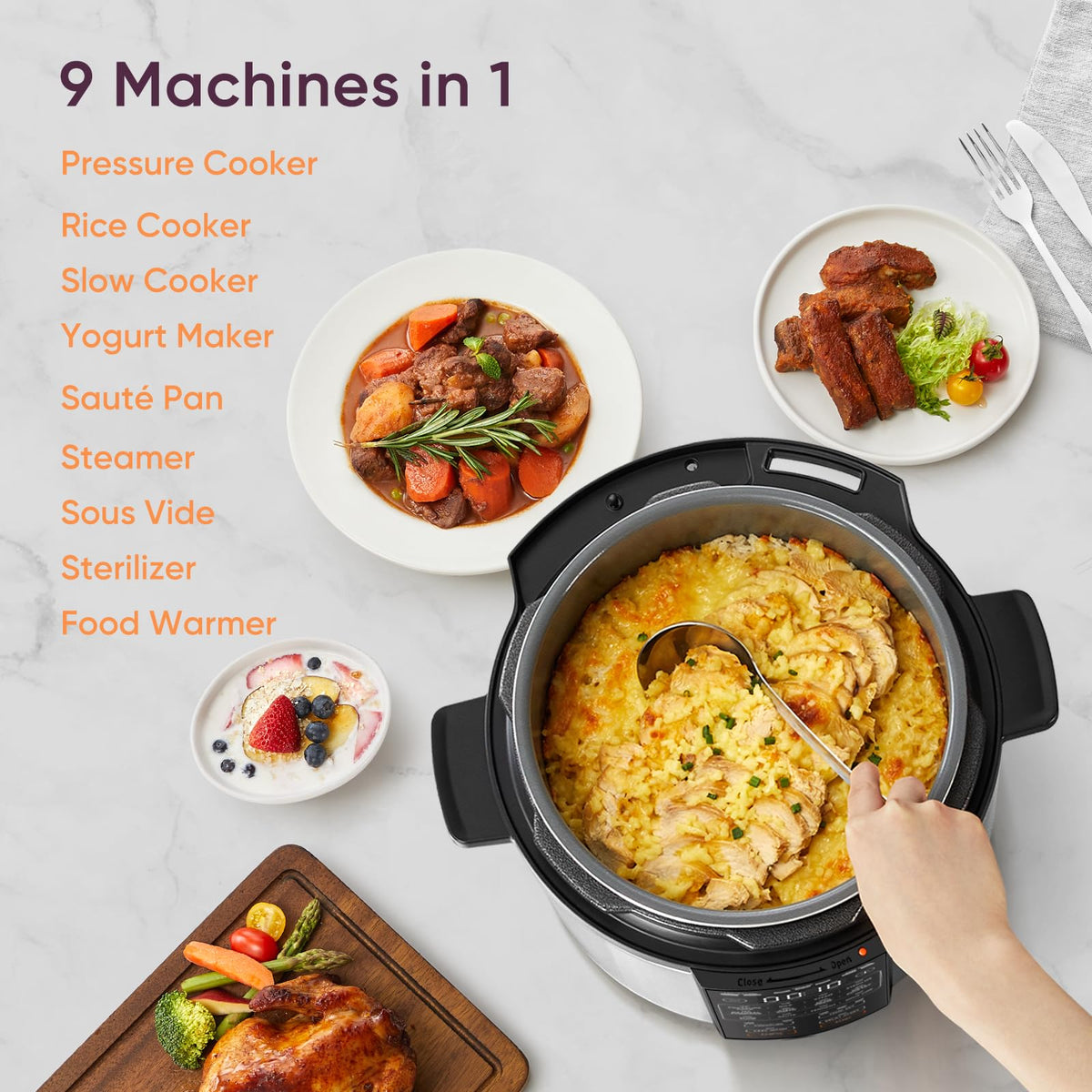 Cosori ceramic inner pot resists sticking and is BPA-free for clean meals