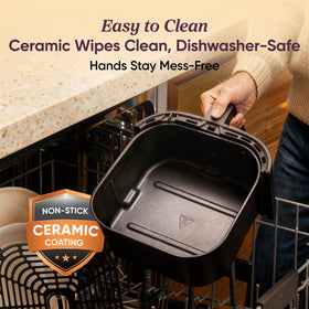 Cosori Pro 5QT ceramic basket closeup highlights durable nonstick surface