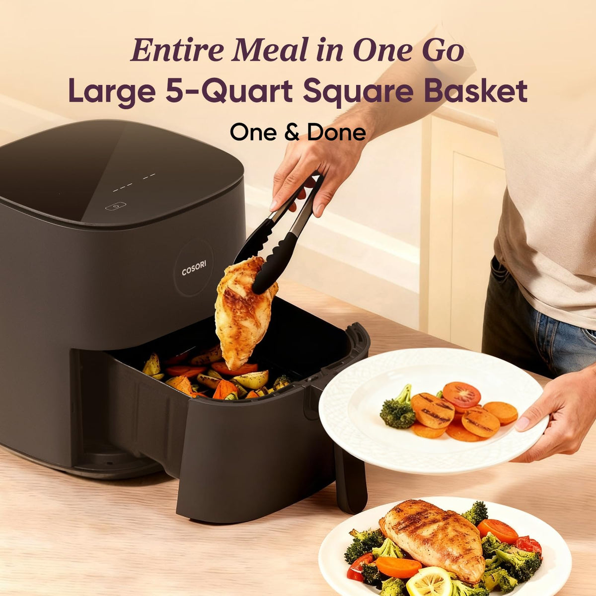 Cosori Pro 5QT preheat cue indicates faster consistent cooking
