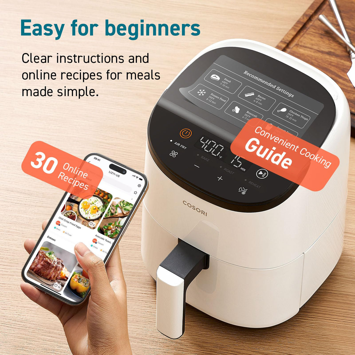 Cosori compact unit suited for small kitchens and dorm spaces.