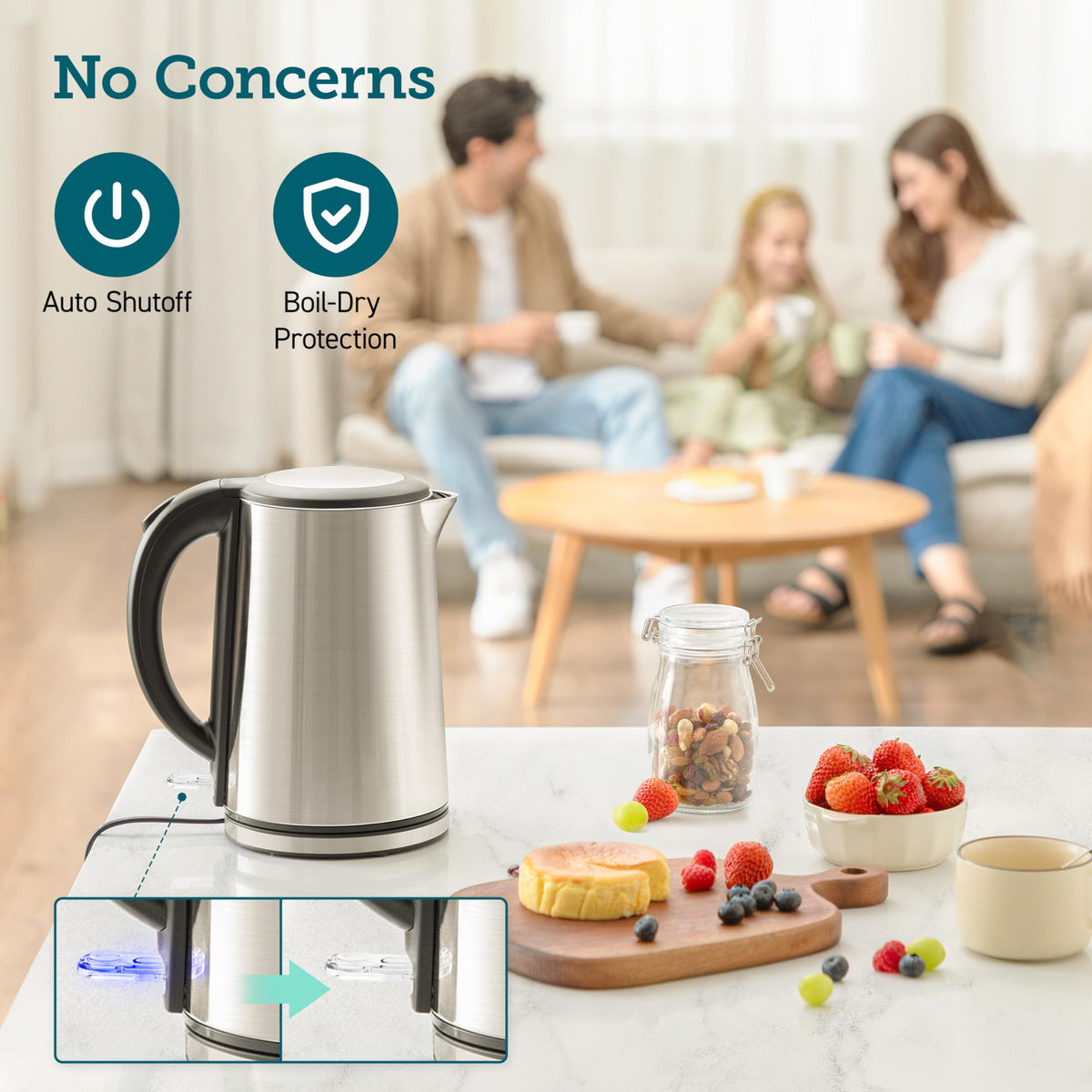 Cosori kettle auto shut-off prevents overheating after boiling.