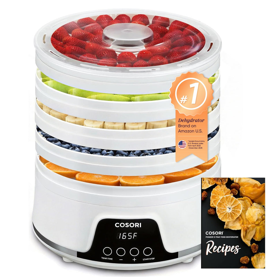 Cosori 5-tray dehydrator front view for efficient batch drying