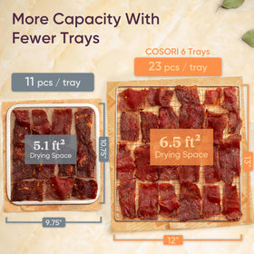 COSORI Dehydrator temperature control range 95–165°F for versatile drying