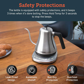 Cosori gooseneck kettle keep-warm function maintains temperature for guests