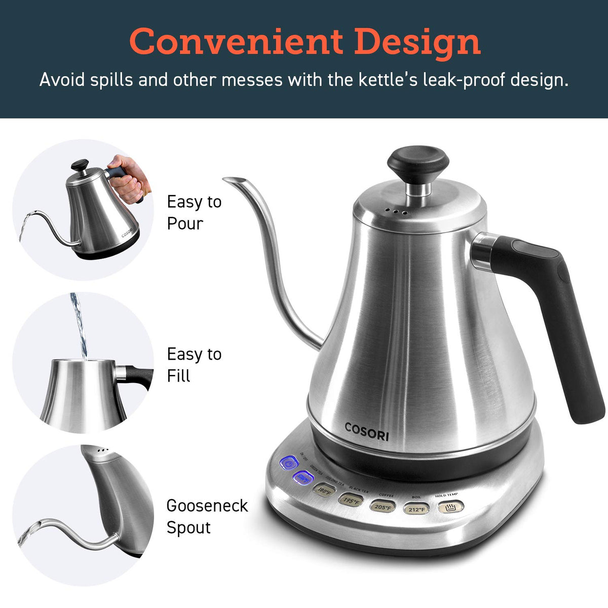 Cosori gooseneck kettle rapid heating for fast hot water