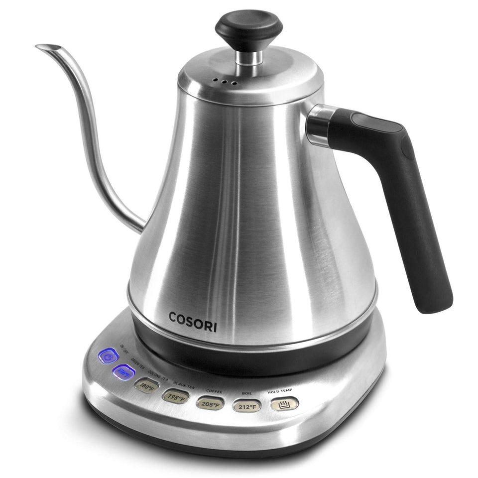 Cosori gooseneck kettle spout close-up for precise pour-over control