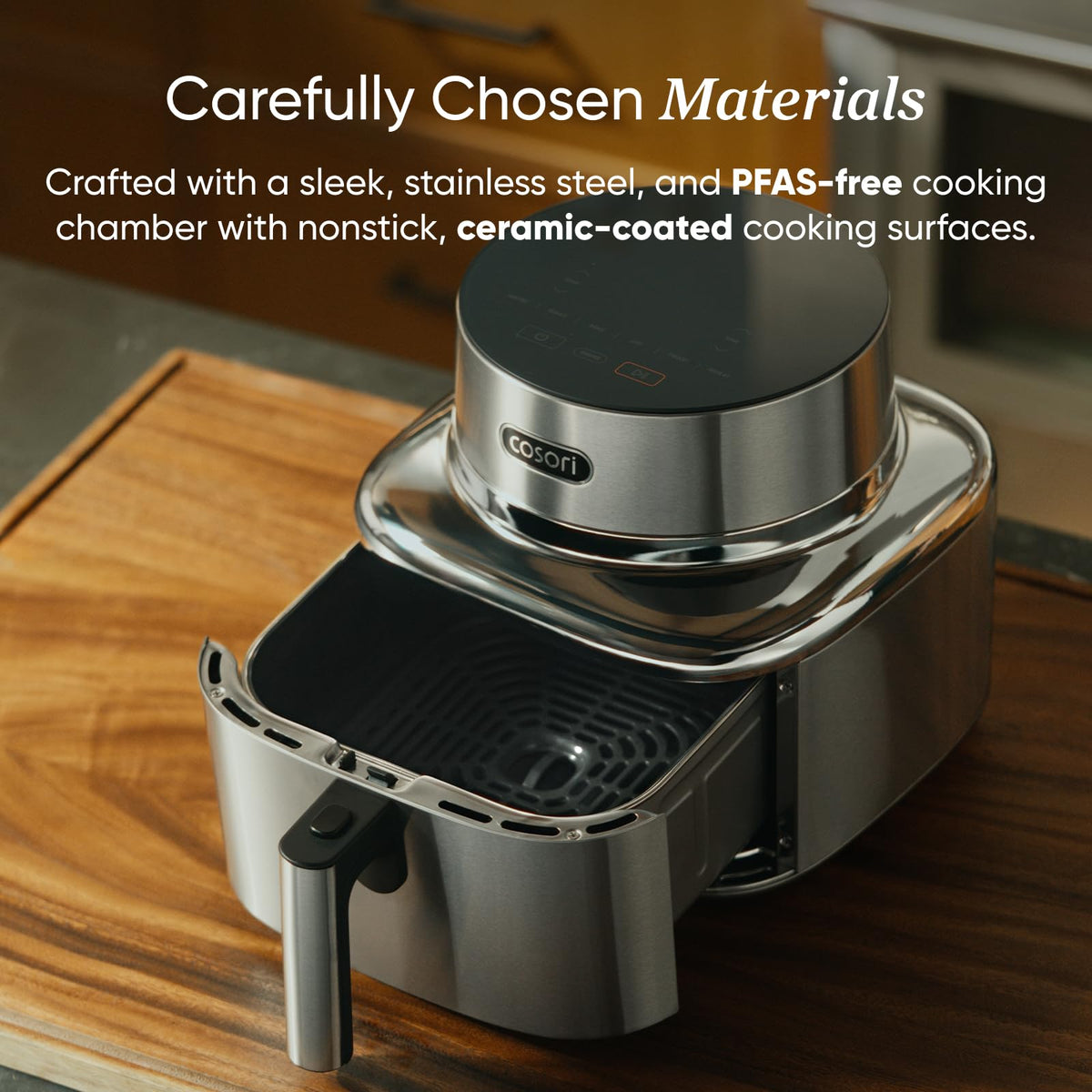 Cosori Iconic 6.5 qt basket in use for family meals.