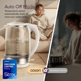 Cosori kettle borosilicate glass construction shows water clarity