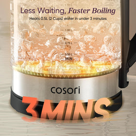Cosori dual-angle lid design reduces splashes during pouring.