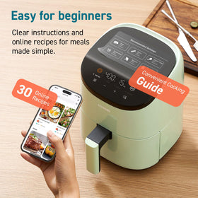 Cosori Lite app provides 30 recipes with nutrition facts for planning.