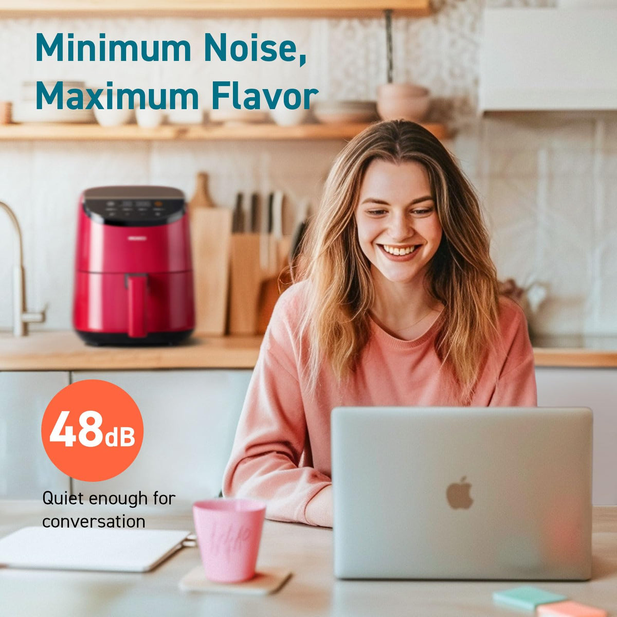 Cosori Lite 4-functions showcase air fry bake roast and reheat options.