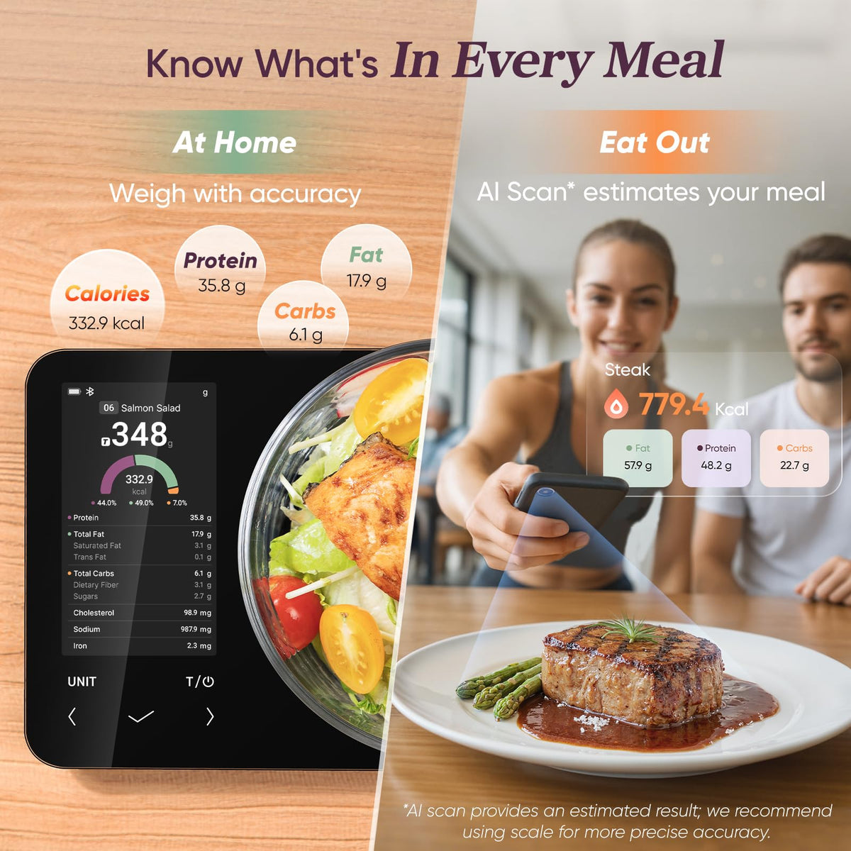 Cosori Nutrilens scale demonstrates precise portion control for meals.