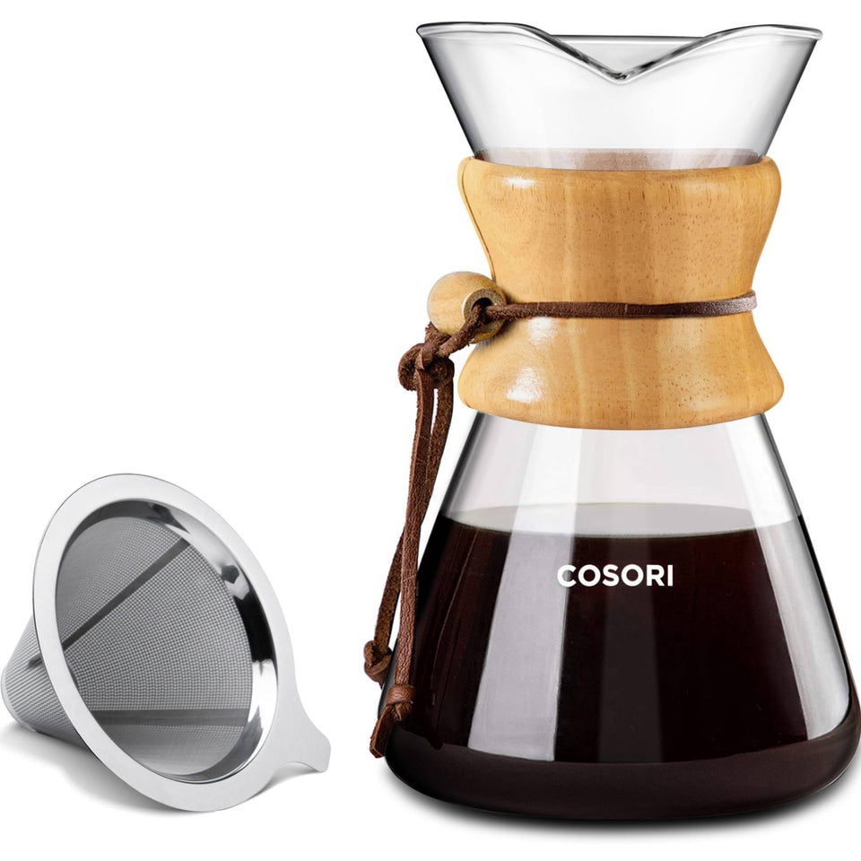 Cosori pour-over filter double-layer close-up showing richer extraction and reduced sediment