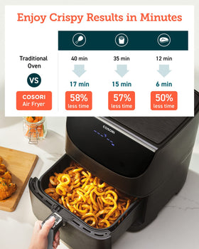 Cosori Pro Gen 2 square basket removable, easy cleanup after cooking crispy favorites.