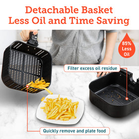 Cosori Pro II dishwasher-safe basket simplifies post-cook cleanup.