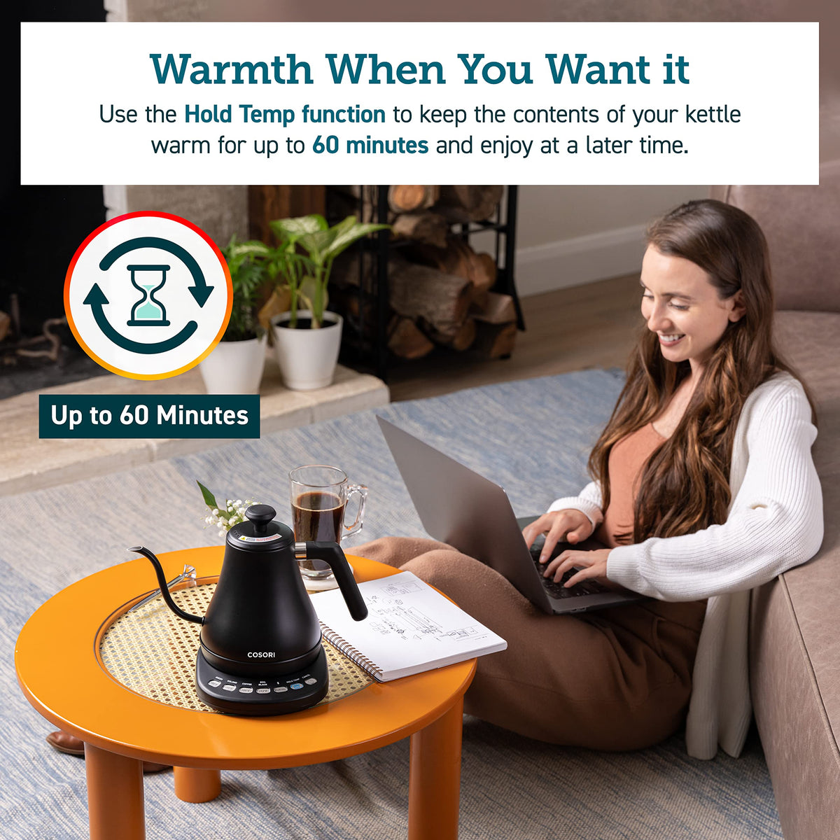 Cosori rapid boil in 3 to 5 minutes for tea and coffee