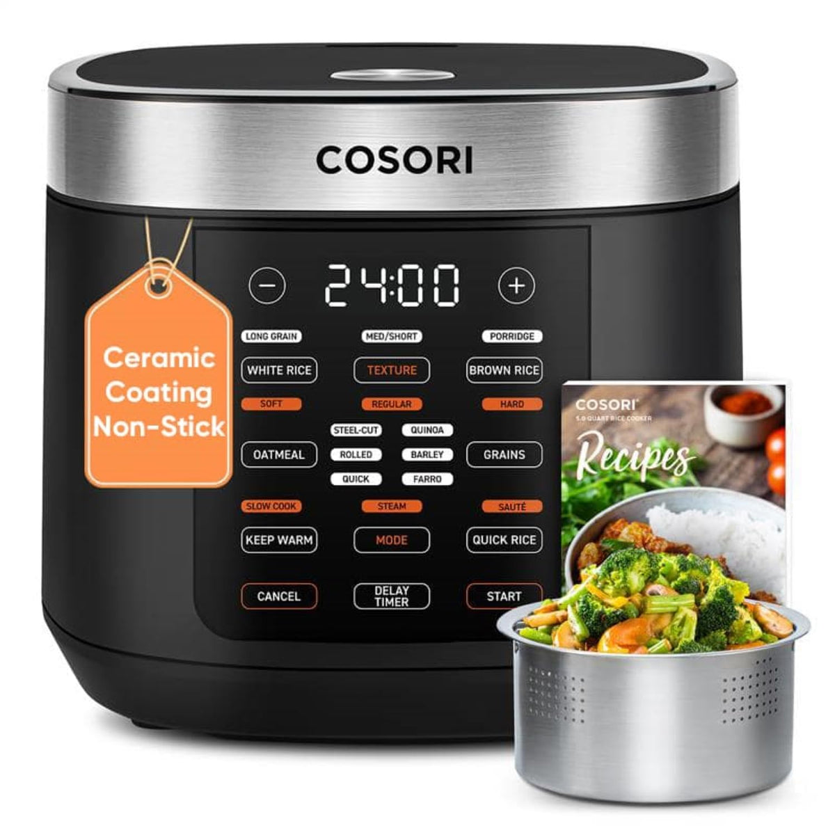 Cosori 10-cup rice cooker with digital display for precise settings