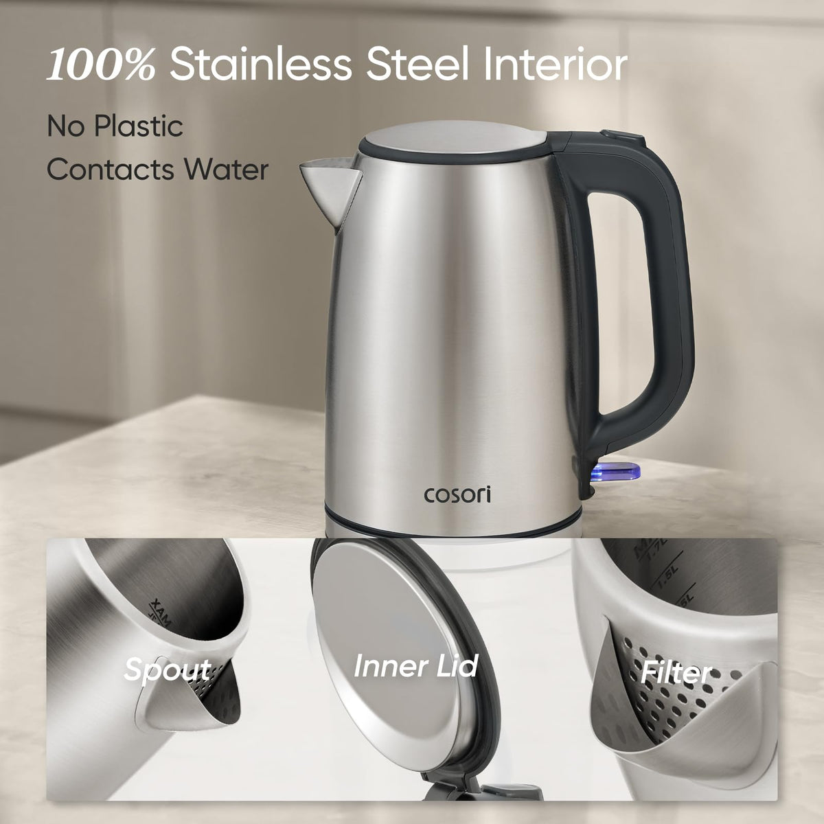 Cosori interior 304-grade stainless steel prevents odors and corrosion.