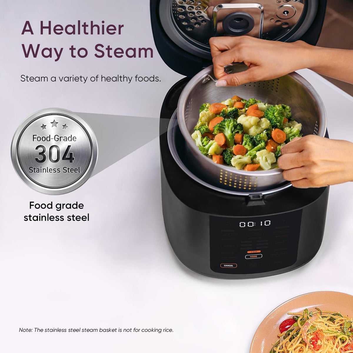 Cosori stainless-steel steam basket enables healthy steaming