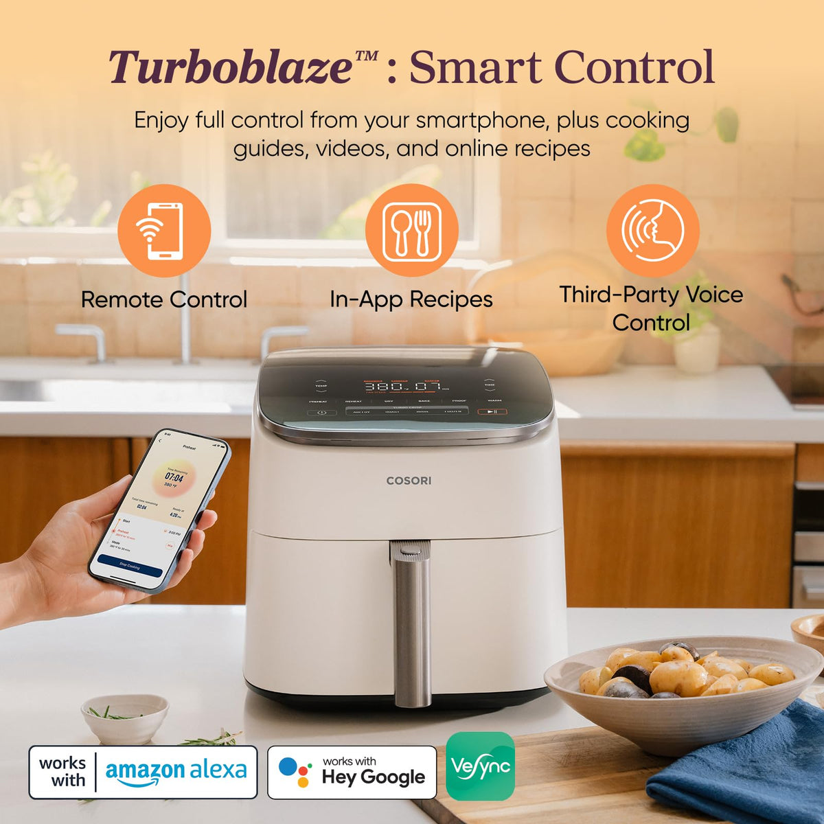 Cosori TurboBlaze features 5-fan speed system for even browning.