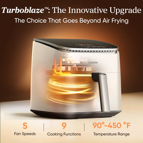 Cosori TurboBlaze control panel shown for guided cooking and presets.