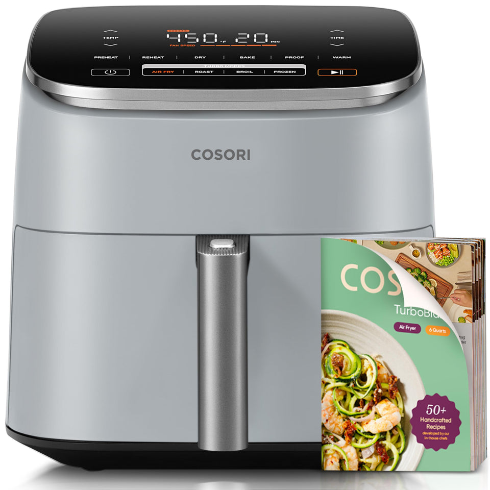 Cosori TurboBlaze 6qt front view; compact design for family meals.