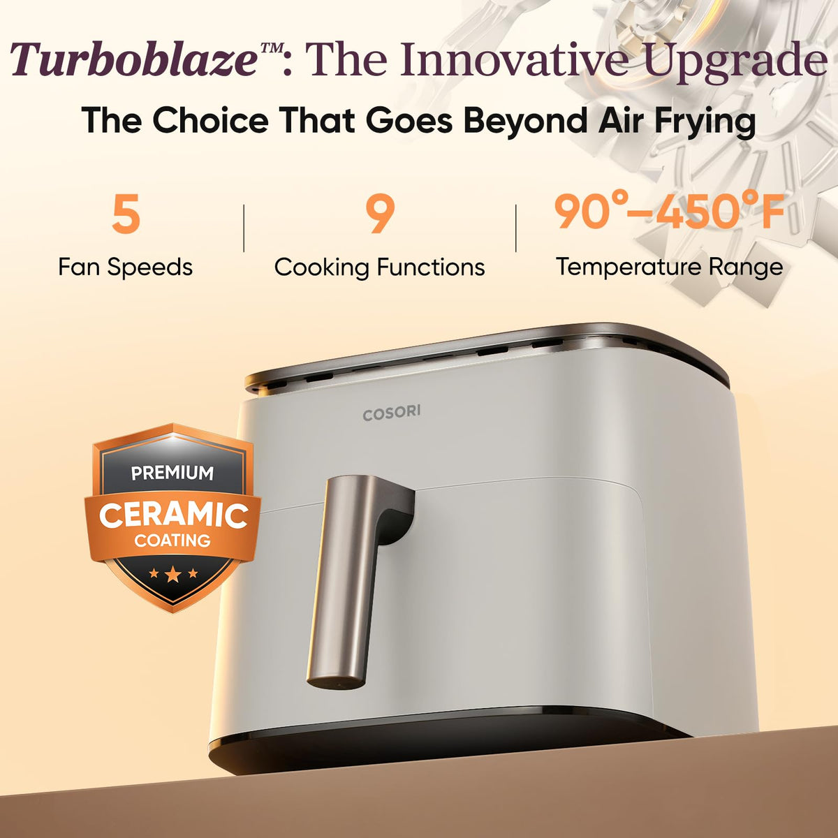 Cosori TurboBlaze control panel with presets for versatile cooking.
