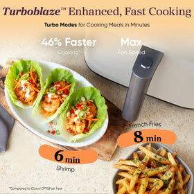 Cosori TurboBlaze basket and crisper plate designed for easy cleanup.
