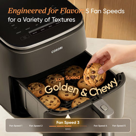 Cosori TurboBlaze display illustrating 90–450°F range for versatile meals.