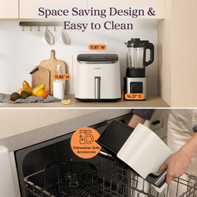 Cosori TurboBlaze dishwasher-safe basket simplifies cleanup after meals.