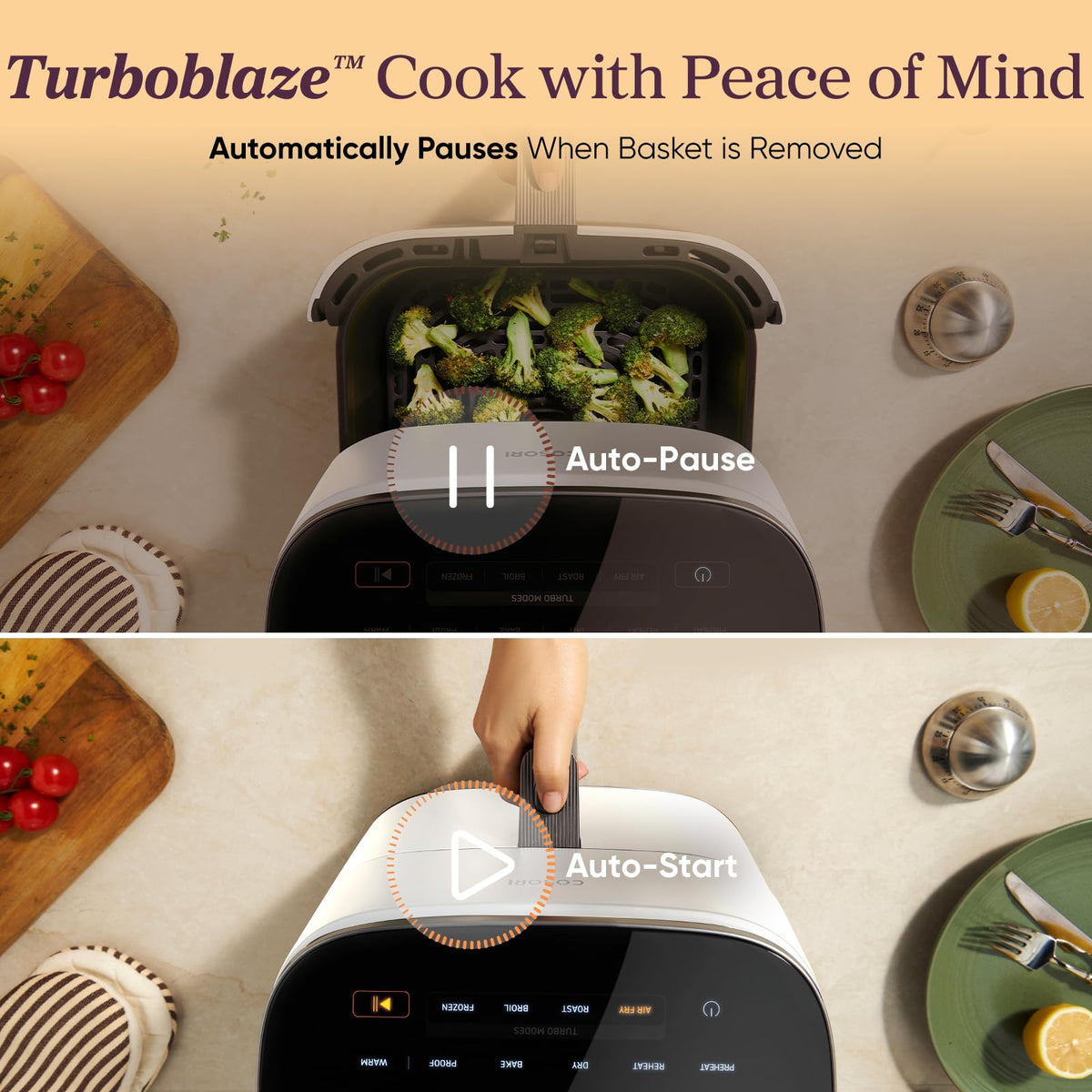 Cosori TurboBlaze recipe book included to inspire meals.