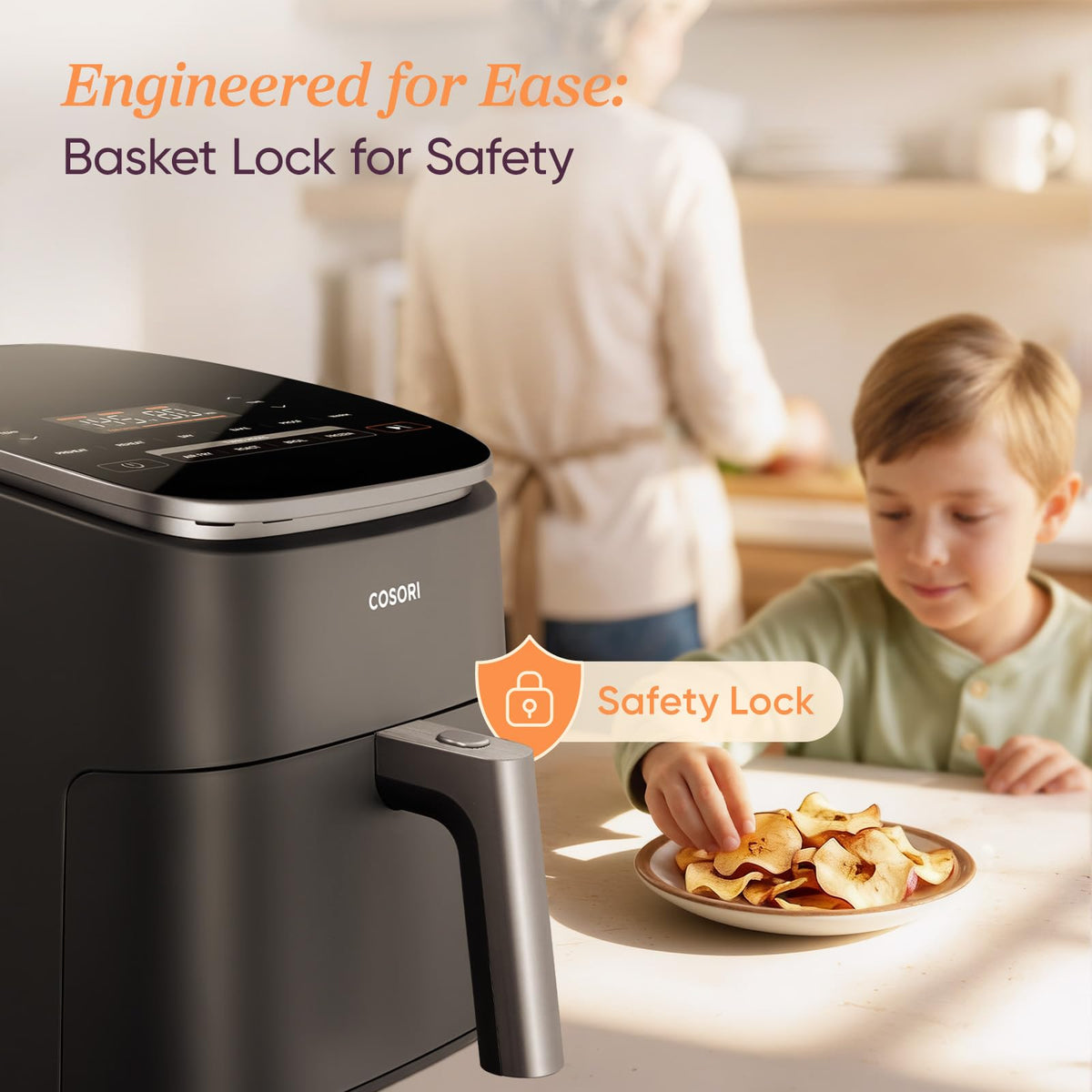 Cosori TurboBlaze temperature range graphic emphasizing flexible cooking options.