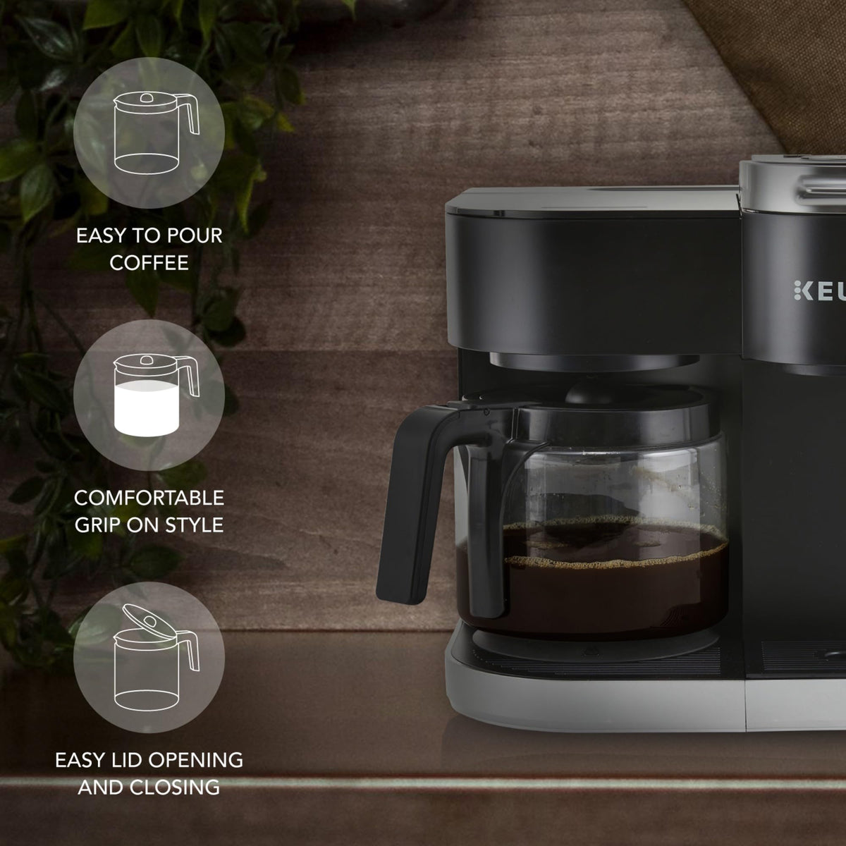 COSPARX carafe in use with Keurig Duo for daily brews.