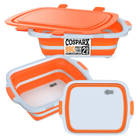 COSPARX 2Pack XL collapsible BBQ prep tub with cutting board for mess-free marinating