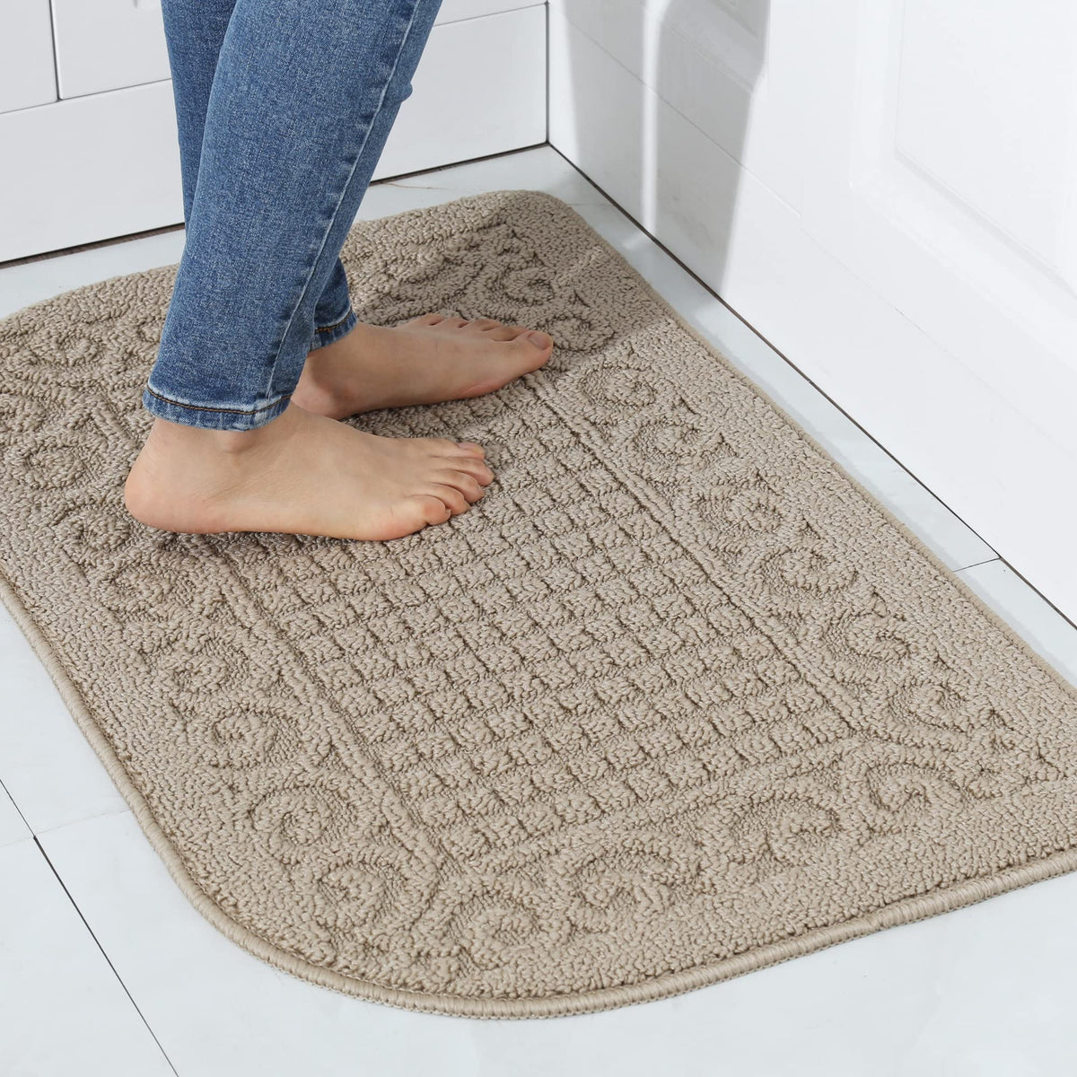 COSY HOMEER anti-fatigue mat 32x20 beige for comfortable standing during meal prep.