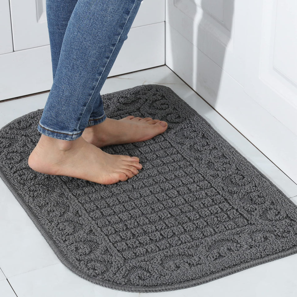 COSY HOMEER half-round anti-fatigue kitchen mat in grey adds underfoot comfort.